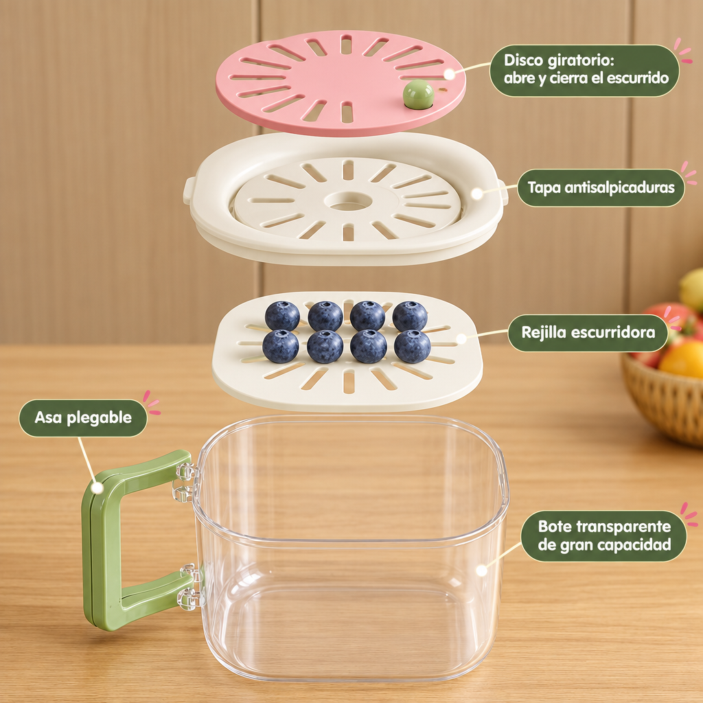 Colador con tapa escurridora para fruta y verdura